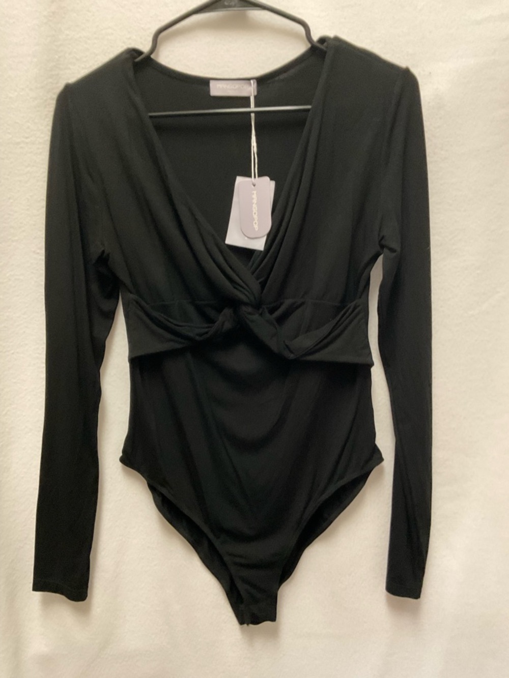 Mango Black Long-Sleeve Twist-Front Bodysuit